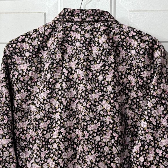 Chaps No-Iron Sz XL Blouse Button Up Long Sleeve Black/Multi Floral - Picture 7 of 10